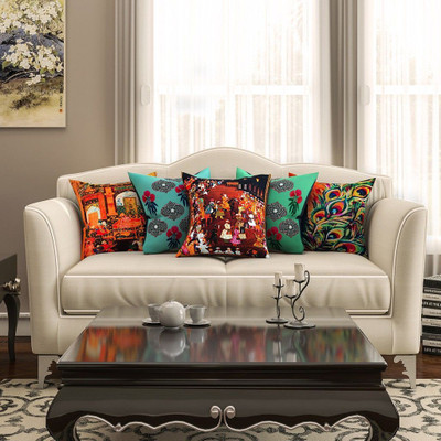 SEJ BY NISHA GUPTA Cotton Cushions Cover(Pack of 5, 40.64 cm*40.64 cm, Multicolor)