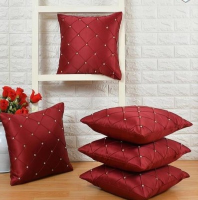 Cherry Homes Checkered Cushions Cover(Pack of 5, 40 cm*40 cm, Maroon)
