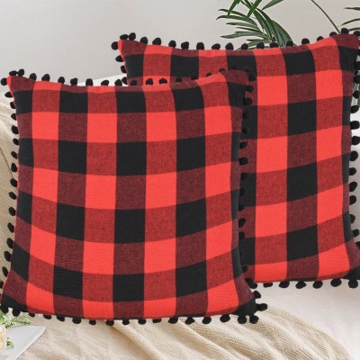 Lushomes Checkered Cushions & Pillows Cover(Pack of 2, 40 cm*40 cm, Red)