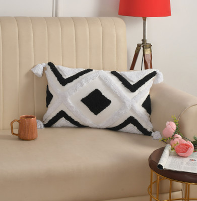 M2Creations Cotton Cushions & Pillows Cover(36 cm*56 cm, Black, White)
