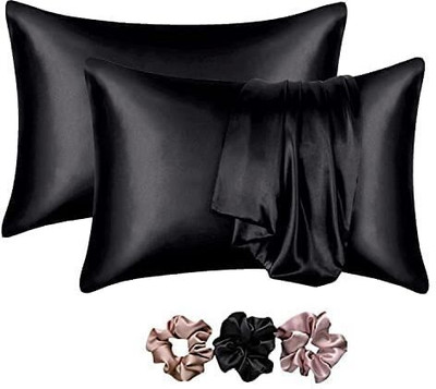 Shop141 Satin Pillows Cover(45.72 cm*71.12 cm, Pack of 2, Black)