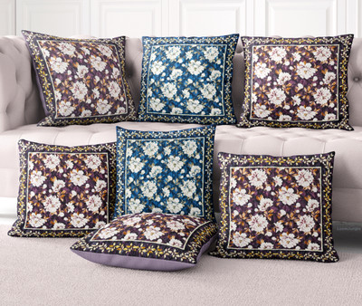 LoomJungle Polycotton Cushions Cover(40 cm*40 cm, Pack of 7, Purple, Blue)