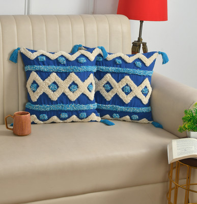 RUDRAHOME Cotton Cushions & Pillows Cover(40 cm*40 cm, Pack of 2, Blue)