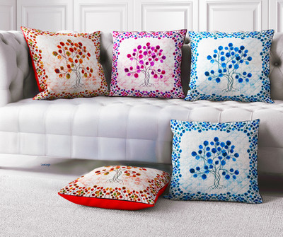 LoomJungle Polycotton Cushions Cover(40 cm*40 cm, Pack of 5, Blue, Maroon, Purple, Cream)