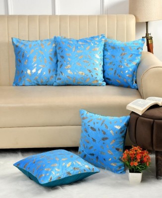 R2H2 Silk, Velvet Cushions Cover(Pack of 5, 40 cm*40 cm, Light Blue, Gold)