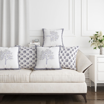 Blocks Of India Cotton Cushions Cover(40 cm*40 cm, Pack of 5, Grey, White)