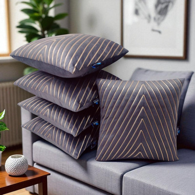 Zikrak Velvet Cushions & Pillows Cover(60 cm*60 cm, Pack of 5, Grey)