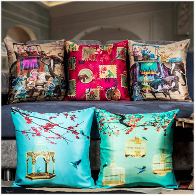 Rathoretex Satin Cushions Cover(40.64 cm*40.64 cm, Pack of 5, Brown, Red, Blue)