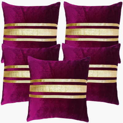 NoorDecor Velvet Cushions & Pillows Cover(40 cm*40 cm, Pack of 5, Purple)