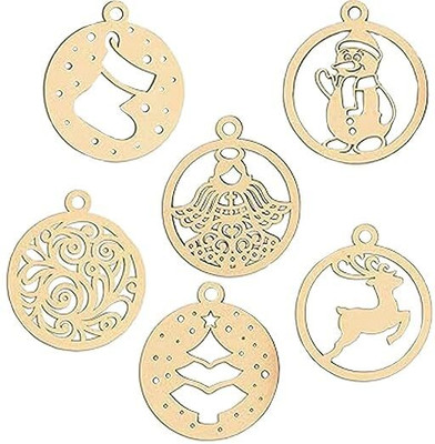 CLITHS 12 pcs Wooden Christmas Ornaments Unfinished Laser Cut Xmas Tree Deer Snowman Wooden Cut-outs(12)
