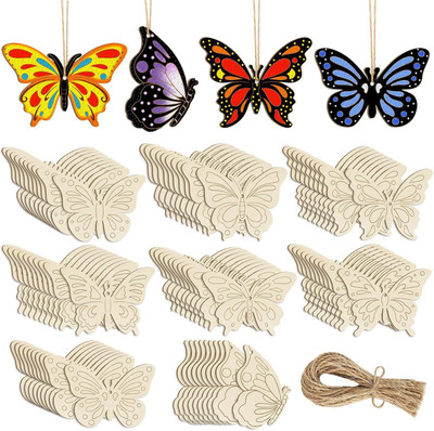CLITHS 16 Pcs Wooden Butterfly Ornaments to Paint 8 Styles Unfinished Wood Cutouts Wooden Cut-outs(16)