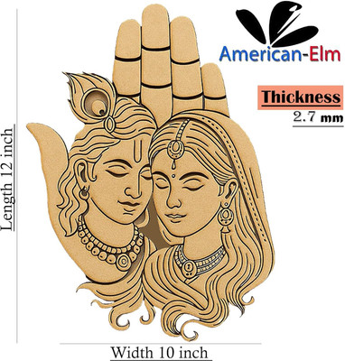 American-Elm Radha Krishna MDF Cutout Pre Marked Wooden Hand Design Parchment Craft Kit