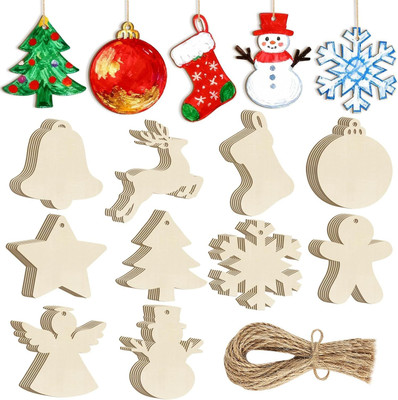 CLITHS 20Pcs Wooden Christmas Ornaments to Paint 10 Styles DIY Unfinished Wood Tree Wooden Cut-outs(20)