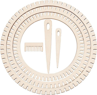 Curious Button Set of 6 Pcs Wooden Mini Weaving Looms Gear Shape Weaving Looms Kit- 3 Sizes Wooden Cut-outs(6)