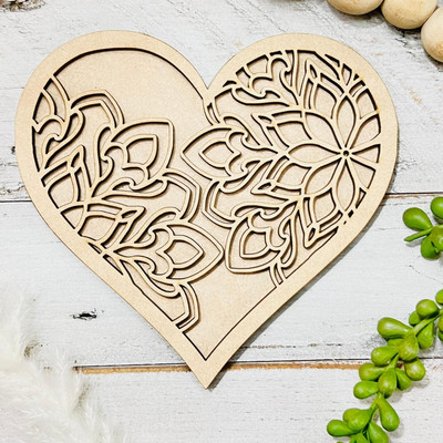 Curious Button Set of 1 pc Small TWO layer Mandala Flowers Valentine Heart Wooden Cut-outs(1)