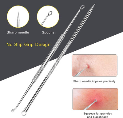 BM RETAIL Stainless Steel Blackhead Remover Needle 1 Pointed & 2 Round Tip Set Dual Ended Cuticle Pusher(Pack of 3)