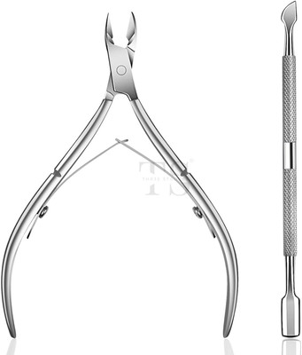 THR3E STROKES Cuticle Pusher Cuticle Nipper Stainless Steel Cuticle Trimmer & Remover Tool Set Dual Ended Cuticle Pusher(Pack of 2)