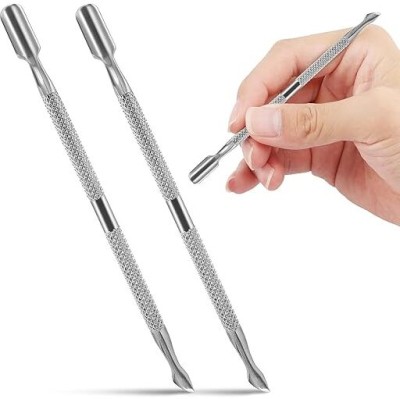 Sweetpea 2pcs Nail Art Tools Steel Cuticle Pusher Double Head Spoon Remover Tools Dual Ended Cuticle Pusher With Filer(Pack of 2)