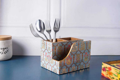 Agarwals Creations Empty Cutlery Holder Case(Blue and Gold  Holds 15 Pieces)