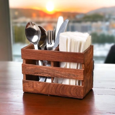 OneTouchWood Empty Cutlery Holder Case(Brown  Holds 15 Pieces)