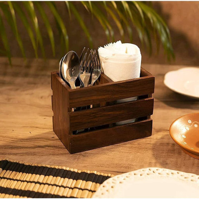 Voody Empty Cutlery Holder Case(Brown  Holds 20 Pieces)