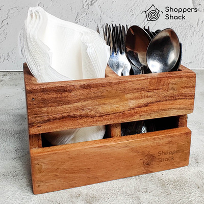 Shoppers Shack Empty Cutlery Holder Case(Wooden  Holds 20 Pieces)