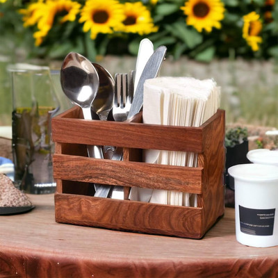 Enshrine Empty Cutlery Box Case(Brown  Holds 12 Pieces)