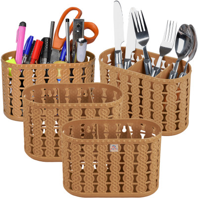 Heart Home Empty Cutlery Holder Case(Beige  Holds 4 Pieces)