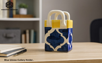 Hindustani Saudagar Empty Cutlery Holder Case(Blue & yellow  Holds 10 Pieces)