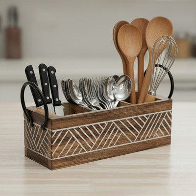 moments of khaas Empty Cutlery Holder Case(Natural wood finish  Holds 30 Pieces)