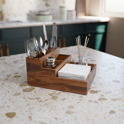 etiquette art Empty Cutlery Holder Case(Brown  Holds 40 Pieces)