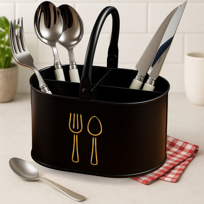 Cinderette Empty Cutlery Holder Case(Black  Holds 30 Pieces)
