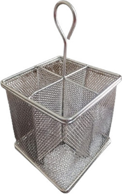 Matfa Empty Cutlery Holder Case(Stainless Steel 4-Section Square Cutlery Stand with Center Hook Handle, Silver  Holds 40 Pieces)