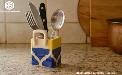 Hindustani Saudagar Empty Cutlery Holder Case(Blue & yellow  Holds 5 Pieces)