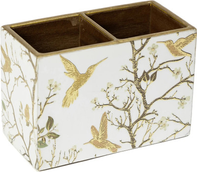 DULI Empty Cutlery Holder Case(2 Section Cutlery Holder, Spoon Stand with Birds Print Chammach Stand  Holds 10 Pieces)