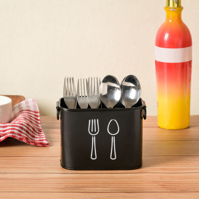 Houzo Empty Cutlery Box Case(Metal Tableware Storage Box-Spoon, Knife, Fork, Chopstick, Cutlery Holder, Black  Holds 1 Pieces)