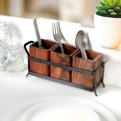 MAILAARTS Empty Cutlery Holder Case(Brown, Black  Holds 100 Pieces)