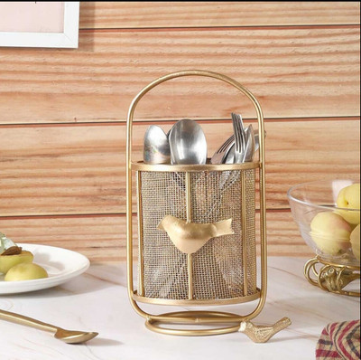 DECORSCAVE Empty Cutlery Holder Case(Gold  Holds 15 Pieces)