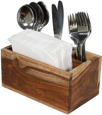 Top 10wood Empty Cutlery Box Case(Brown  Holds 15 Pieces)