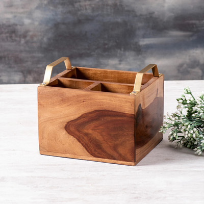 nestroots Empty Cutlery Box Case(Brown  Holds 12 Pieces)
