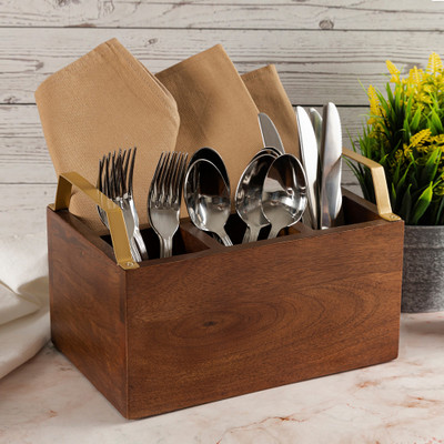Metalsmith Empty Cutlery Holder Case(Brown  Holds 40 Pieces)
