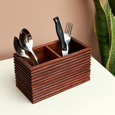 Unravel India Empty Cutlery Box Case(Brown  Holds 25 Pieces)