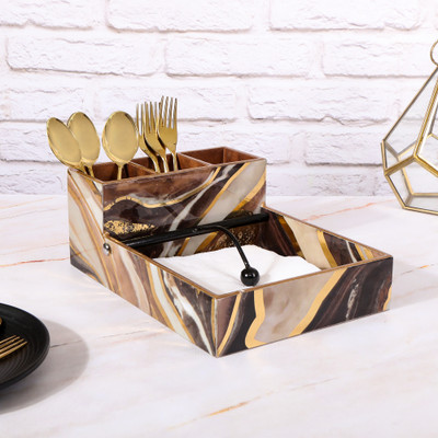 The Home Co Empty Cutlery Holder Case(Brown  Holds 20 Pieces)