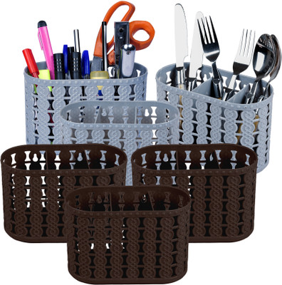 KUBER INDUSTRIES Empty Cutlery Holder Case(Gray & Brown  Holds 6 Pieces)