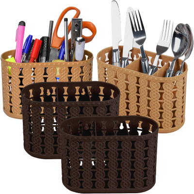KUBER INDUSTRIES Empty Cutlery Holder Case(Beige & Brown  Holds 4 Pieces)