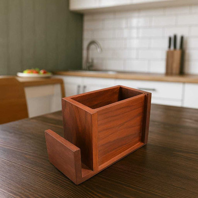 WOODFYDECORHUB Empty Cutlery Holder Case(brown  Holds 10 Pieces)