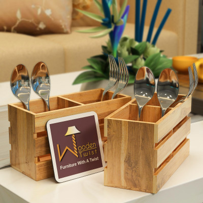 WoodenTwist Empty Cutlery Holder Case(Brown  Holds 12 Pieces)