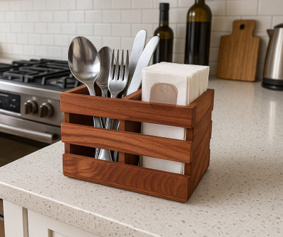 SHNIYACRAFTS Empty Cutlery Holder Case(Brown  Holds 24 Pieces)