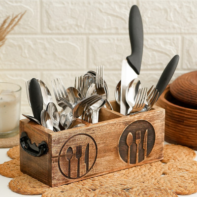 Ikari Homes Empty Cutlery Holder Case(Brown  Holds 30 Pieces)