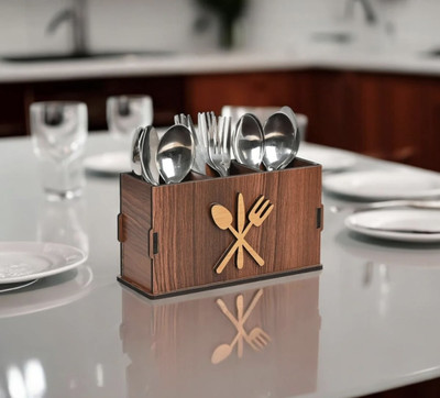 jenric Empty Cutlery Box Case(wooodn brown  Holds 30 Pieces)